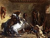 Arab Horses Fighting in a Stable by Eugene Delacroix